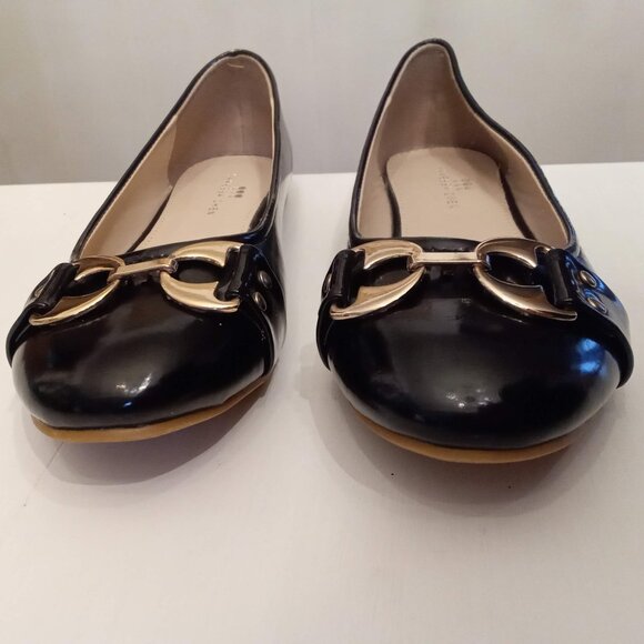 Vanessa Chen Ballet Flats SHOES size 9 Black Faux Patent Leather Gold Hardware - Picture 4 of 5